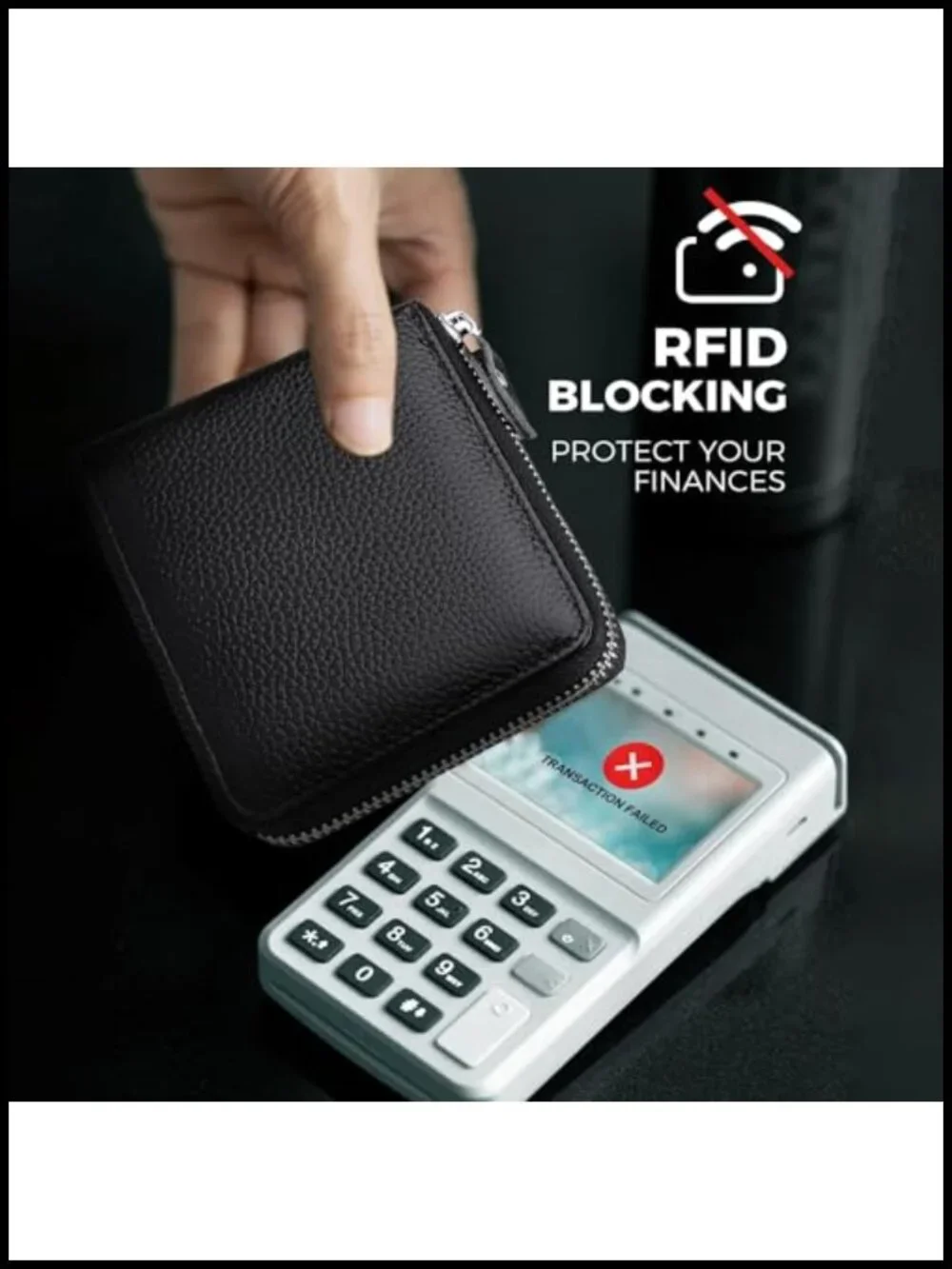 Genuine Leather RFID Blocking Zipper Bifold Wallet with Many Card Slots